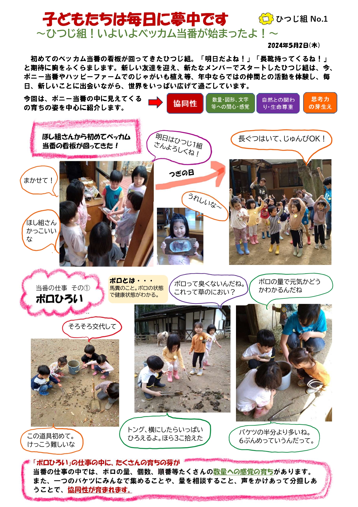 2024年5月2日　4歳児ひつじ組 ～ひつじ組！ベッカム当番が始まったよ！～